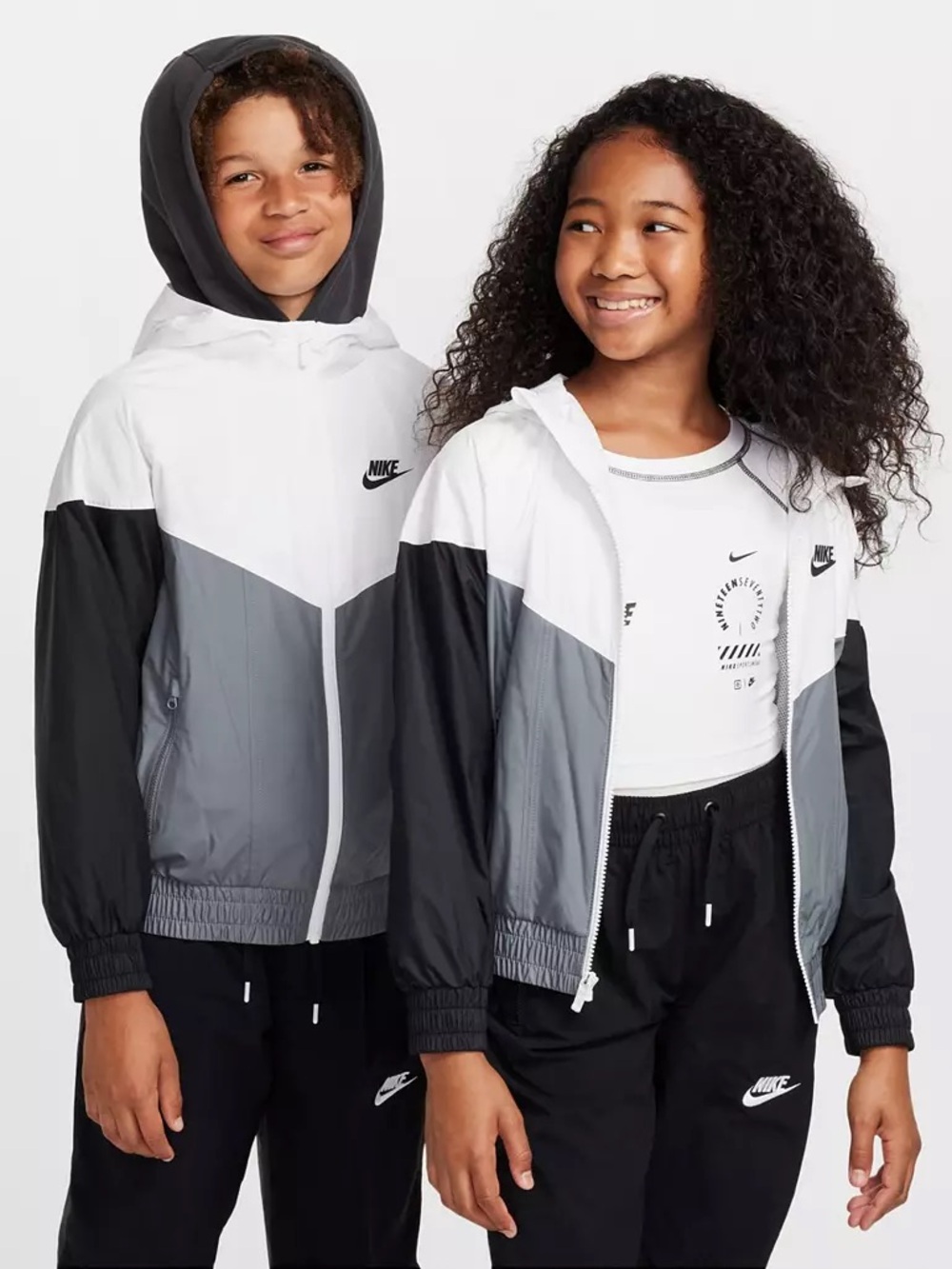 Nike White and Black Colorblock Hooded Windbreaker